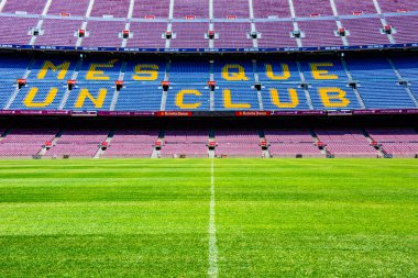Barselona, İspanya - 28 Mayıs 2016: Nou Kampı. Nou Kampı 'nın manzarası. Futbol kulübü Barcelona 'nın stadyumu..