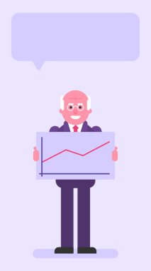 Olumlu iş grafiği olan yaşlı bir işadamı. Düz insanlar. Vektör illüstrasyonu