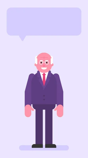 Γέρος Επιχειρηματίας Στέκεται Και Χαμογελάει Επίπεδοι Άνθρωποι Εικονογράφηση Διανύσματος — Διανυσματικό Αρχείο