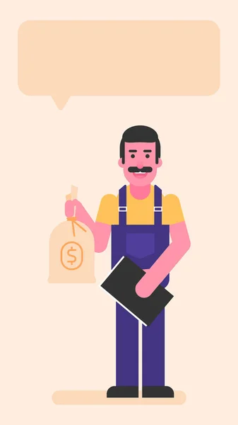 Repairman Holding Bag Money Folder Documents Flat People Vector Illustration — Stock Vector