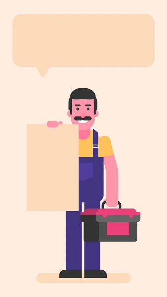 Repairman Holding Blank Sign Suitcase Tools Flat People Vector Illustration — Stock Vector