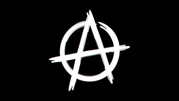 Anarchia Znak Usterki Efekt Biały Kolor Kanał Alpha Animacja Pętlowa — Wideo stockowe