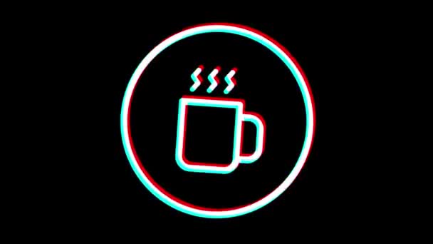Het Kaffekopp Ikon Glitch Effekt Affärsikonen Alfakanal Loopas Animation — Stockvideo