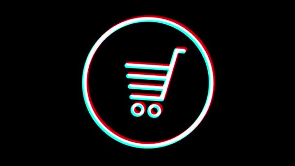 ショッピングカートのアイコン グリッチ効果 ビジネスアイコン アルファチャンネル ループアニメーション — ストック動画