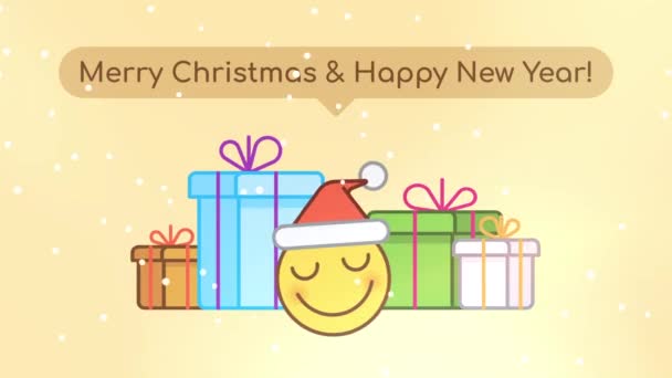 Boldog Karácsonyt Boldog Évet Kompozíció Emotikon Ajándékok Üdvözlő Videokártya Körkörös — Stock videók