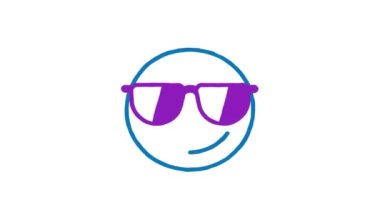 Güneş gözlükleriyle gülümseyen duygusallar. Animasyon karalama simgesi. Alfa kanalı. Döngülü canlandırma