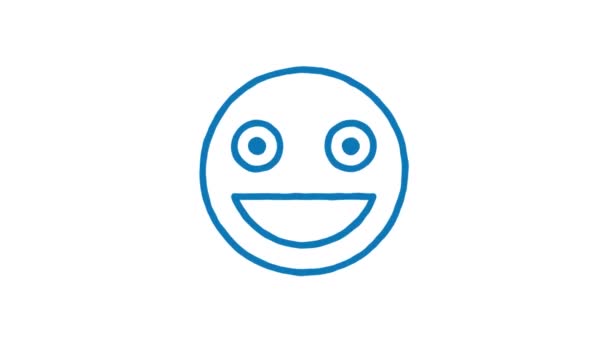 Emoticon Glimlacht Breed Met Open Ogen Geanimeerde Doodle Emoticon Alfa — Stockvideo