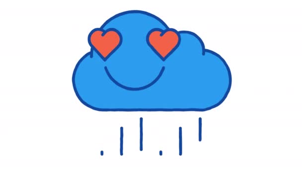 Rain Cloud Heart Shaped Eyes Smiling Alpha Channel Looped Animation — Vídeo de stock