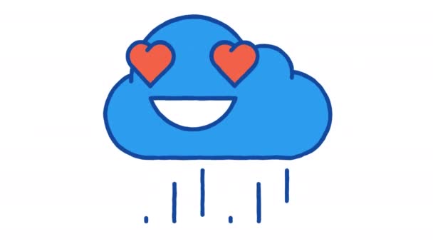 Rain Cloud Heart Shaped Eyes Smiles Broadly Alpha Channel Looped — Vídeos de Stock