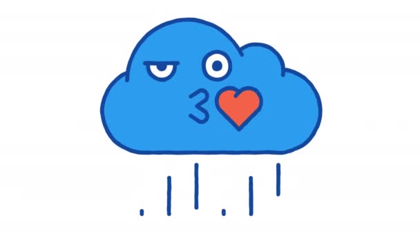 Rain Cloud Kisses Heart Winking Alpha Channel Looped Animation — Vídeos de Stock