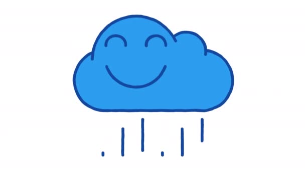 Rain Cloud Smiling Closed Eyes Alpha Channel Looped Animation — Vídeos de Stock