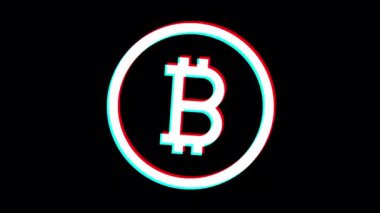 Bitcoin money symbol. Glitch effect. Alpha channel. Looped animation
