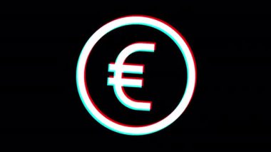 Euro money symbol. Glitch effect. Alpha channel. Looped animation