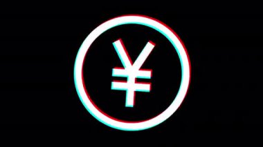 Japanese yen money symbol. Glitch effect. Alpha channel. Looped animation