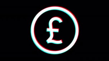 Pound sterling money symbol. Glitch effect. Alpha channel. Looped animation