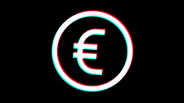 Euro Money Symbol Glitch Effect Alpha Channel Looped Animation — Αρχείο Βίντεο