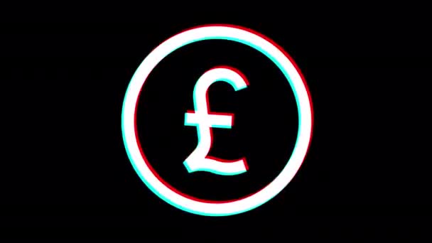 Pound Sterling Money Symbol Glitch Effect Alpha Channel Looped Animation — Stockvideo