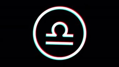 Libra zodiac sign. Glitch effect. Alpha channel. Looped animation