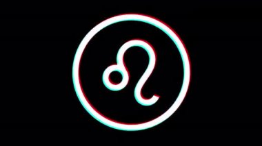 Lion zodiac sign. Glitch effect. Alpha channel. Looped animation