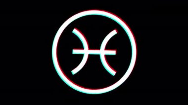 Pisces zodiac sign. Glitch effect. Alpha channel. Looped animation