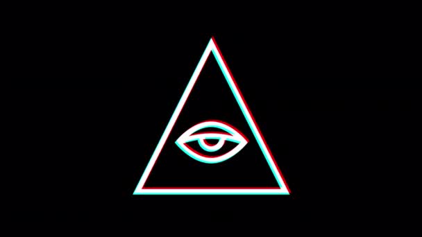 Dreieck Und Alles Sehende Auge Glitch Effekt Alpha Kanal Looping — Stockvideo