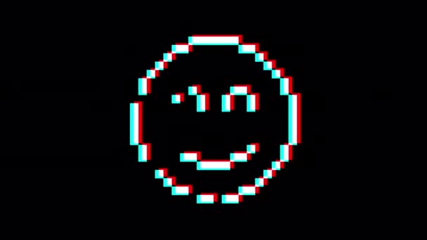 ピクセルアイコンの感情の笑顔 グリッチ効果 アルファチャンネル ループアニメーション — ストック動画