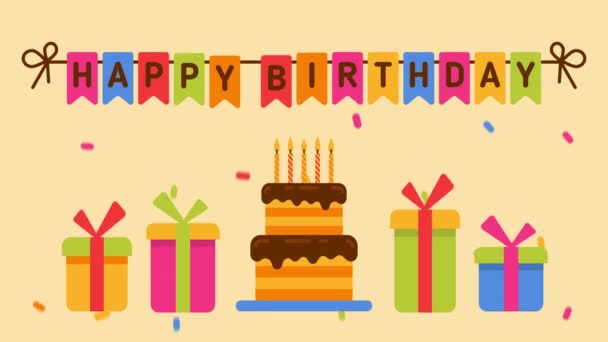 Днем Рождения Торт Свечами Приветственная Видеокарта Циклическая Анимация — стоковое видео