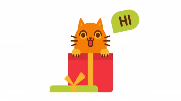 Kot Pudełku Prezentami Pozdrawia Kanał Alpha Animacja Pętlowa — Wideo stockowe