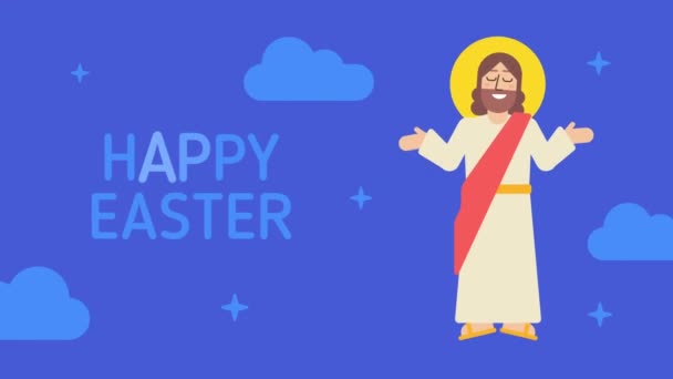 Gelukkig Pasen Jezus Spreidt Zijn Handen Glimlacht Optie Één Een — Stockvideo