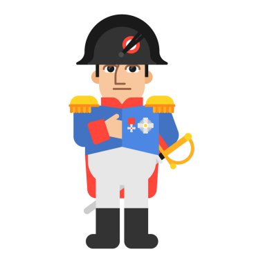 Napoleon Bonaparte elini ceketine soktu. Komik bir tip. Vektör İllüstrasyonu