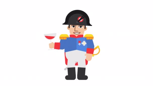 拿破仑 波拿巴拿着一杯酒 阿尔法频道循环动画 — 图库视频影像