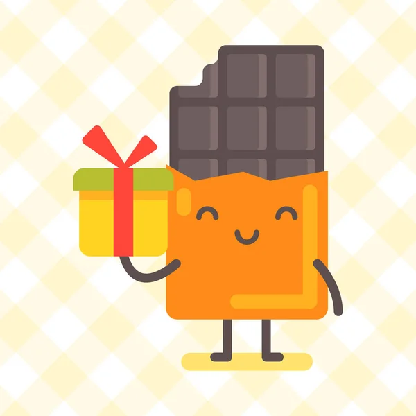 Chocolate Character Holding Gift Box Smiling Funny Character Vector Illustration — Stock Vector