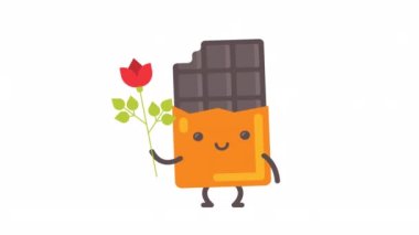 Elinde gül tutan ve göz kırpan çikolata karakteri. Alfa kanalı. Döngülü canlandırma