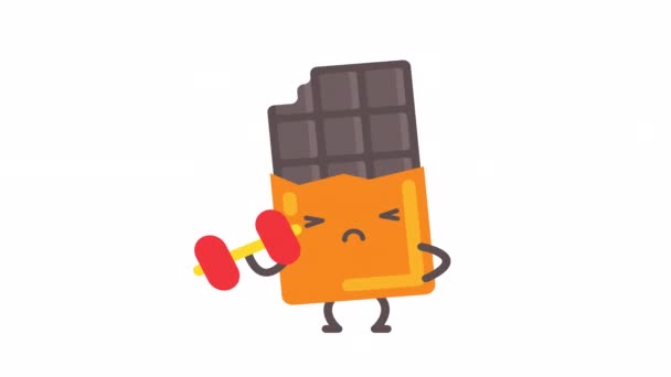 Chocolate Character Holding Dumbbell Alpha Channel Looped Animation — Stock Video
