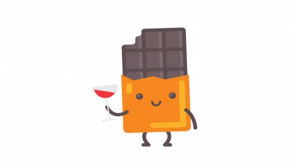 Chocolate Character Holding Glass Wine Winking Alpha Channel Looped Animation — Stock Video