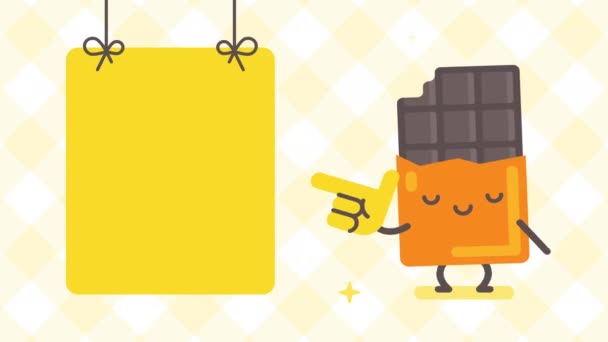 Bannière Vide Caractère Chocolat Pointant Doigt Animation Boucle — Video