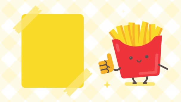 Empty Banner French Fries Character Showing Thumbs Looped Animation — Stock Video