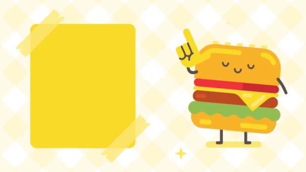 Empty Banner Hamburger Character Pointing Finger Looped Animation — Stock Video