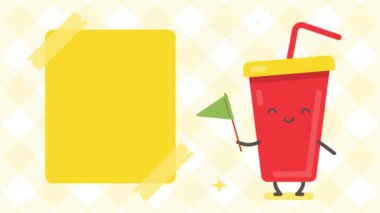 Boş pankart ve yeşil bayrak taşıyan içki karakteri. Döngülü canlandırma