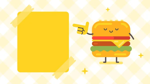 Empty Banner Hamburger Character Pointing Finger Funny Character Vector Illustration — Stock Vector