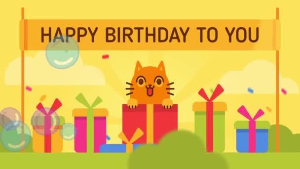Днем Народження Композиція Кіт Подарунки Другий Варіант Вітальна Листівка Циклічна — стокове відео