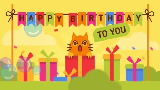 Happy Birthday Composition Cat Gifts Option One Greeting Video Card — Stock Video