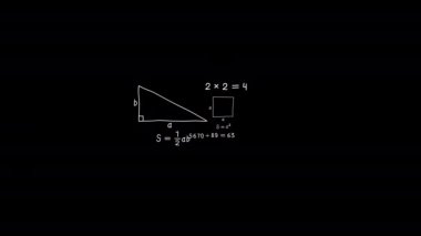Formüller geometrik şekilleri hesaplar. Siyah arka plan. Döngülü canlandırma
