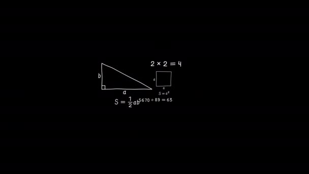 Формули Розрахунку Геометричних Фігур Чорний Фон Циклічна Анімація — стокове відео