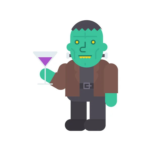 Monster with yellow teeth three quarters holds glass. Vector Illustration — Illustration Monster Yellow Teeth Three Quarters Holds Glass Vector Illustration — Stock Vector