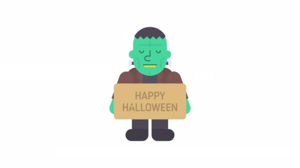 Мбаппе Держит Плакат Надписью Happy Halloween Trick Treat Альфа Канал — стоковое видео