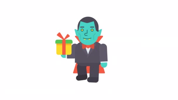 吸血鬼拿着礼品盒 微笑着走着 阿尔法频道循环动画 — 图库视频影像