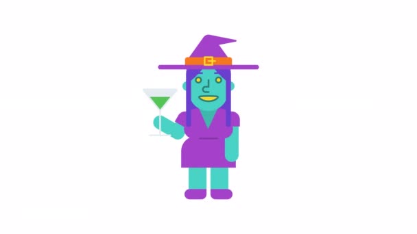 Witch Holds Glass Smiles Alpha Channel Looped Animation — Stock Video
