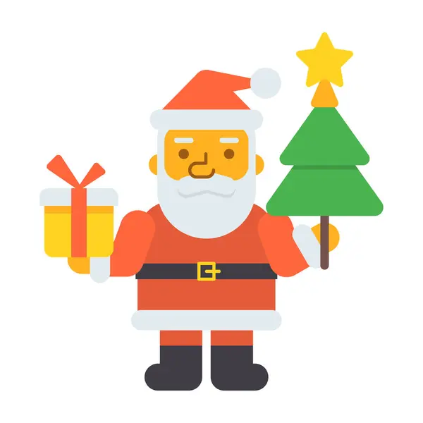 Άγιος Βασίλης Κρατώντας Χριστουγεννιάτικο Δέντρο Κρατώντας Κουτί Δώρου Εικονογράφηση Διανύσματος — Διανυσματικό Αρχείο