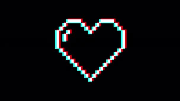 Pixel Hjärta Tecken Glitch Effekt Alfakanal Loopas Animation — Stockvideo